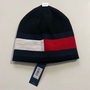 Tommy Hilfiger Taylor Block Flag Beanie Reversible Black Red Hat Cap Kni…
